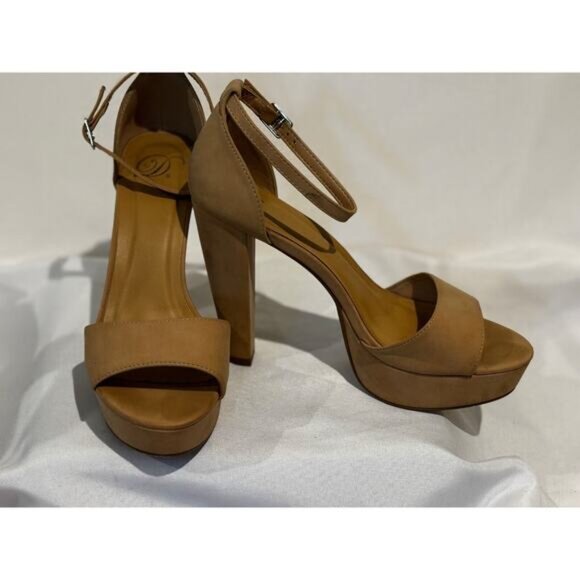 Women’s sz 8.5 Cone Chunky beige heels career open Toe Ankle Strap  cowgirl chic - Picture 9 of 9